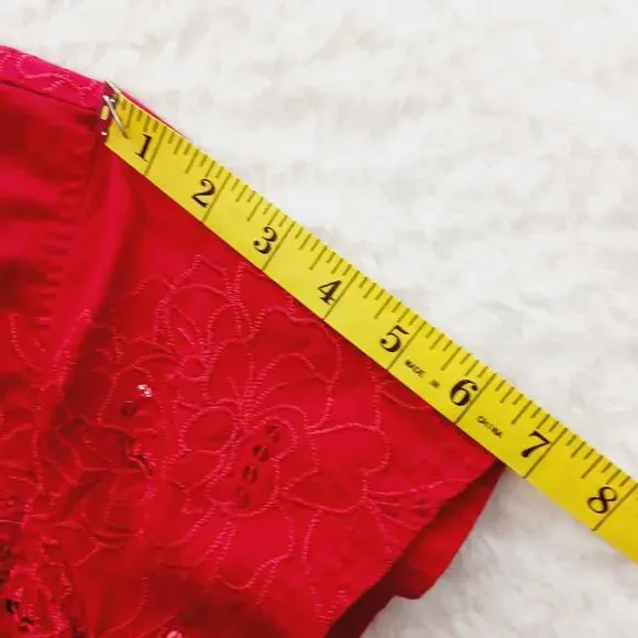 Blouse Size L Red Sequin Embroidered Short Sleeve Patriotic Americana 4th July - Picture 8 of 14